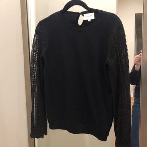 Sezane Merino Wool Cotton Blend sweater with lace crochet sleeves size Small